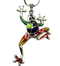 Multicolor Frog Pendant Necklace 19" Chain Enameled Gift Boxed Fast Shipping