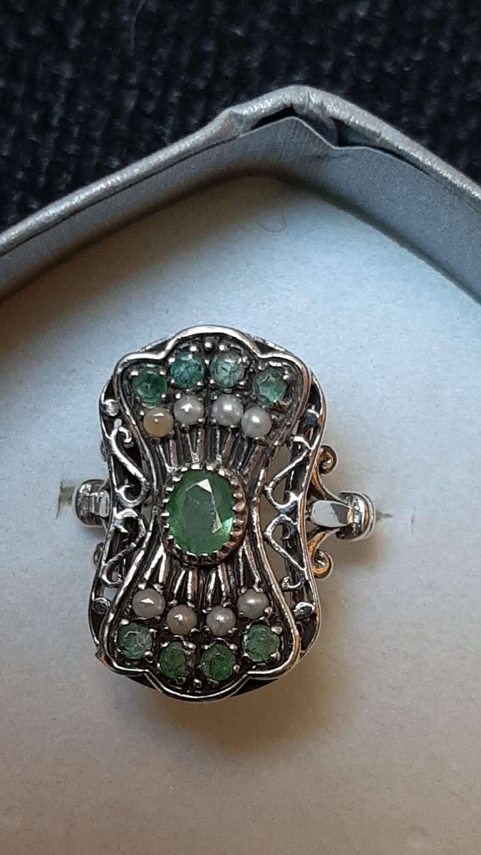 Bague Art Déco En Argent 925 Filigrane Avec Citrine Et Perle De Culture - Neuf Sans Sa Boîte