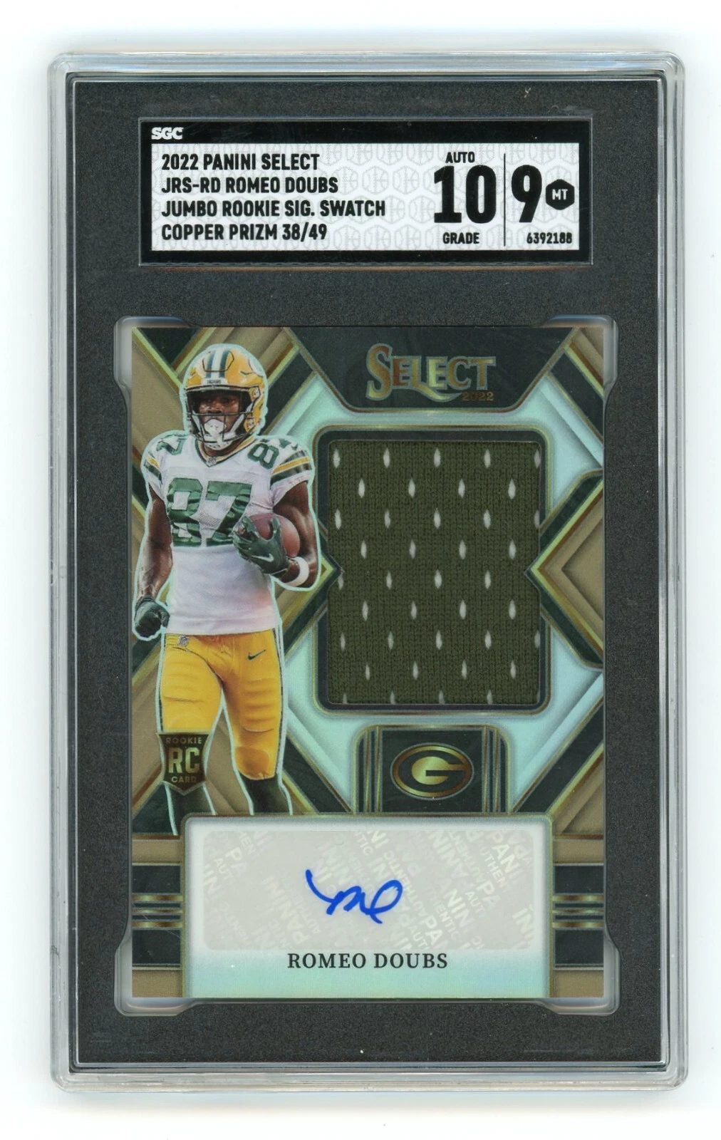 Romeo Doubs Panini Select Jumbo Rookie Signature Swatch #JRSRD Copper