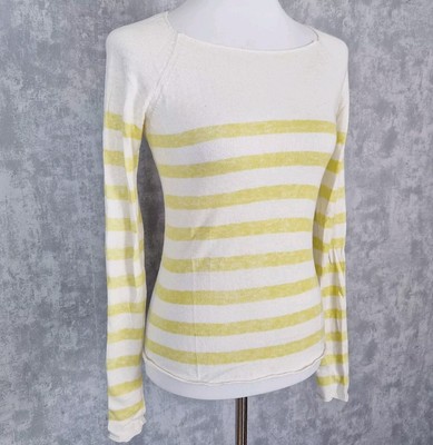 Marc O'Polo Sweatshirt 34 XS Wolle Kaschmir Weiß Gelb Gestreift Strickshirt LA