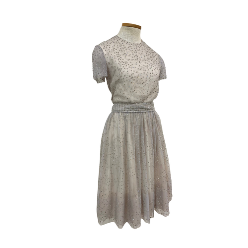 Vintage 1960s Harvey Berin by Karen Stark Silver Sheer Rhinestone Party Dress - Picture 6 of 8