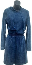 Anthropologie Etheral Paper Crane Sz M Blue Chambray Hoodie Dress Pockets!