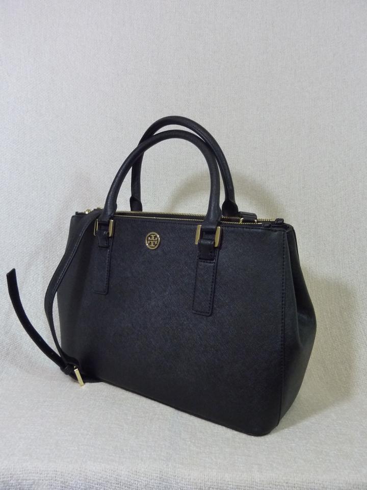 1111 #FR2 背面ビッグロゴ・胸ミニロゴ L 黒 6182 ZIP NEW Tory Burch Robinson Mini Double-Zip Black Saffiano Leather