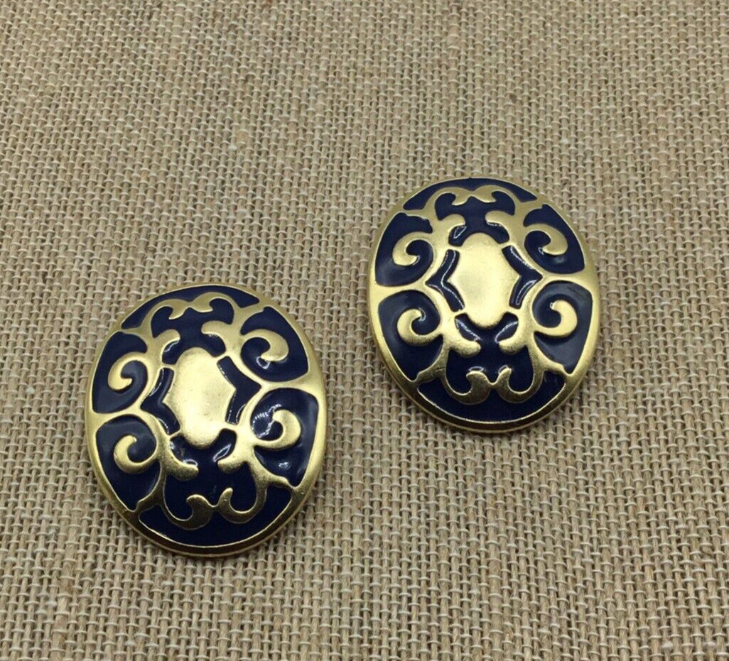 Vintage Xeja Gold Tone and Blue Enamel Clip Earrings | eBay