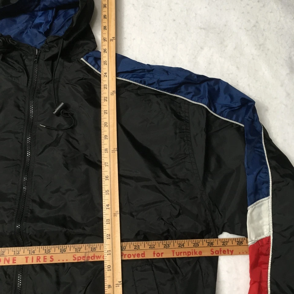 Chaqueta cortavientos de colección cremallera completa años 80 90 nailon rayas azul rojo blanco negro Foto 4 de 4