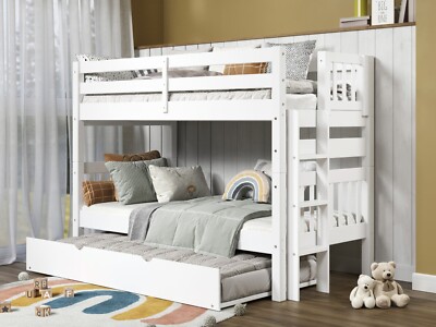 Bedz King Bunk Beds Twin over Twin with End Ladder, White