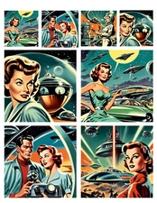 1950s Retro Futurism Astronaut Space Crafting STICKERS - Just Cut & Use!