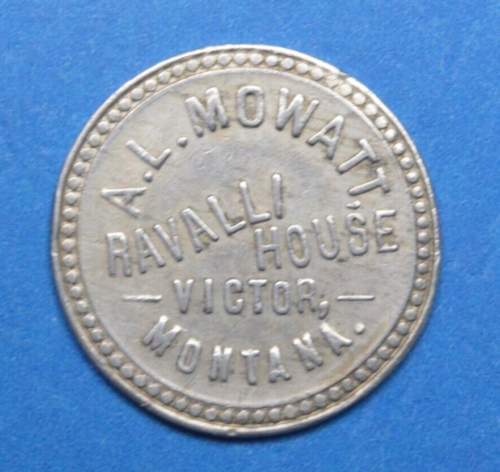 VICTOR MONTANA RAVALLI HOUSE SALOON TRADE ROUND ANTIQUE MERCHANT TOKEN MT MONT. - 第 1/8 張圖片