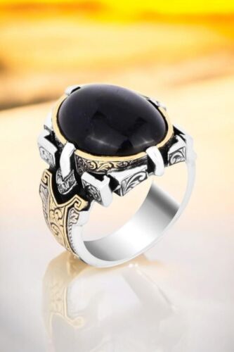 Men's 925 Sterling Silver Ring, Blue Tiger Eye Stone Men's Silver Ring - Picture 3 of 6