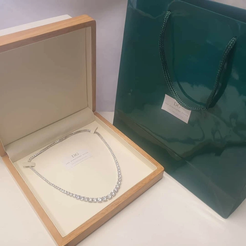 Colar de tênis graduado diamante criado com acabamento em ouro branco ideia de presente dos namorados - Imagem 2 de 4