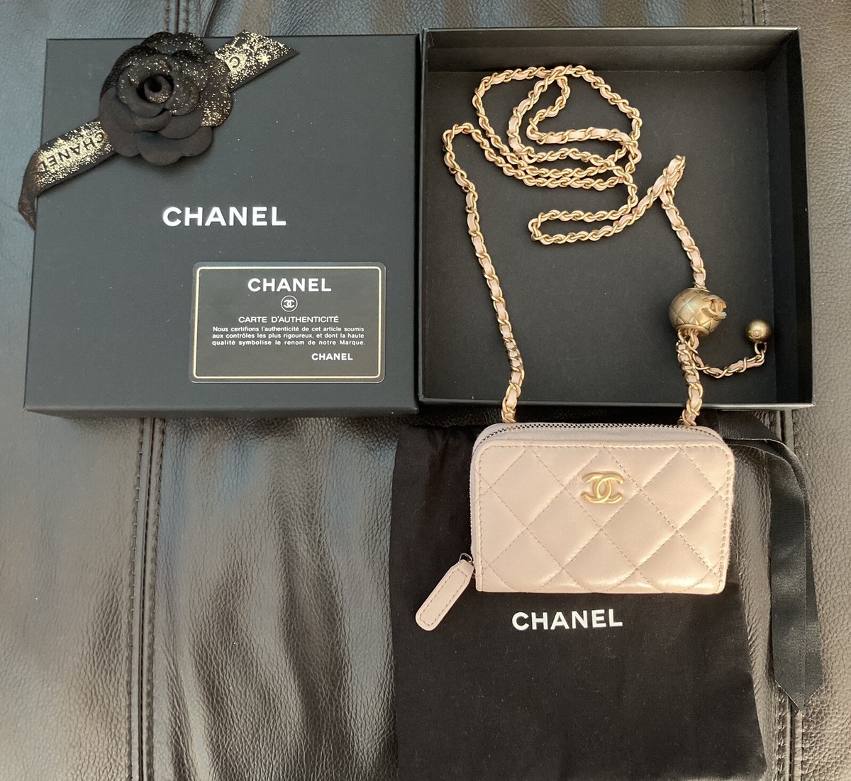 Chanel Pearl Crush zippered card wallet In Blush | eBay
