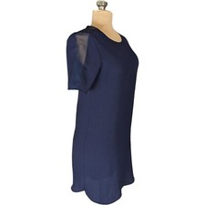Everly Anthroplogie Navy (M) Shift Dress Brass Zipper Half Sleeve Career Minimal