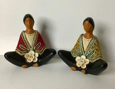 INDIAN TRADITIONAL WOMEN SITING WITH FLOWER FIGURINE SIGNED