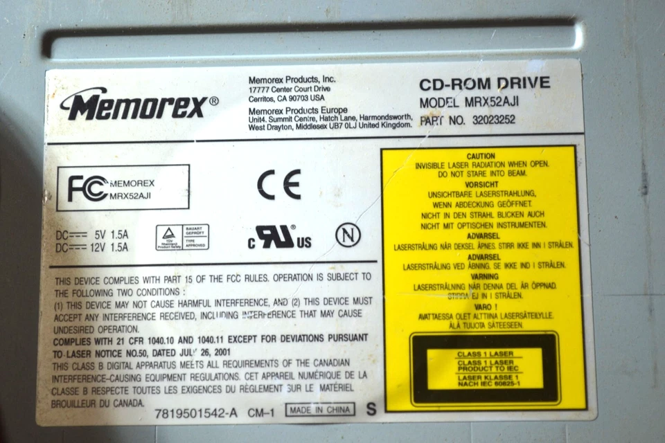 Vintage Memorex MRX-52AJI CD/RAM DRIVE Part# 32023252 52X - Image 2 of 2
