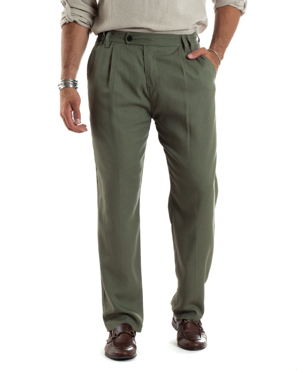 Pantalons Homme Lin Bouffant Lisière de Boutonnage Étiré Casual