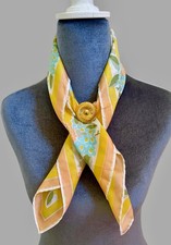 VTG Vera Neumann Scarf 22 Square Yellow Blue Floral Bonus Scarf Clip 1960s