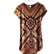 Cleo Geometric Mini Dress in Brown and Black Aztec Size Large