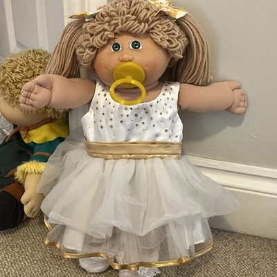 Vintage Cabbage Patch Kinder Puppe Mädchen Form 4 Paci Sandy Pudel Haare grüne Augen 