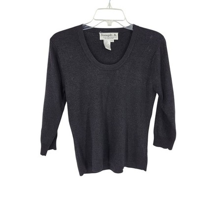 Black Silk Metallic Sweater Top Minimalist Chic Y2K Party Core Parisian Glam L