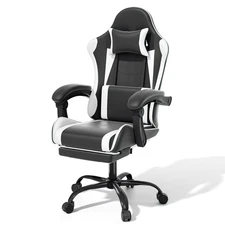 White Ergonomic Gaming Chair Coumputer Office Swivel Recliner Seat w/ Footrest