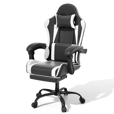 MONIBLOOM White Ergonomic Gaming Chair Coumputer Office Swivel Recliner Seat w/ Footrest