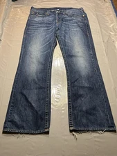 True Religion Jeans Mens 38 Blue Boot Cut Flap Pockets Horseshoe Stitching Denim
