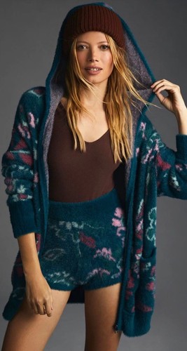 Anthropologie Daily Practice Women’s XS/S Fleece Zip-Up Floral Hoodie