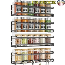 Metal Spice Rack 4 Pack Tiered Organizer W/ Safety Guards & Install Options New