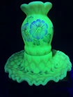 Majestic Fenton Burmese Glass Diamond Optic UV Glow Fairy Lamp Museum Collection