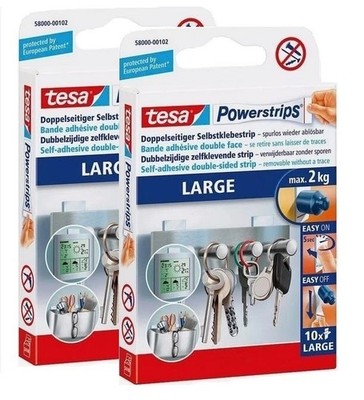 2 x Tesa Powerstrips Large 2x10 Stck. Klebestrips Klebestreifen selbstklebend !!