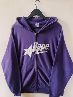 Vintage Y2K Bape A Bathing Ape Bapesta Spellout Full Zip Hoodie Purple