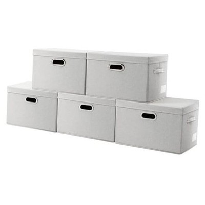  Large Collapsible Storage Containers with Lids [5-Pack] Fabric L(5-Pack) Beige