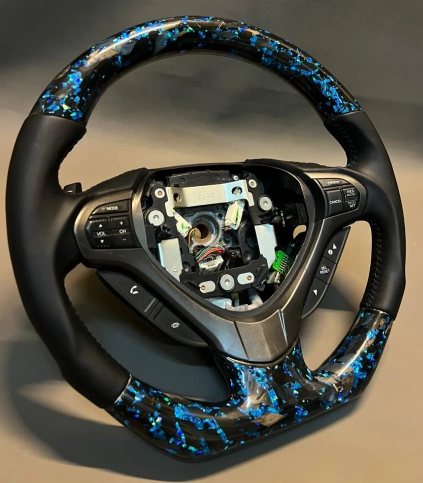 Volante inferior plano personalizado forjado azul real Honda Acura TSX 2009-2014 Foto 3 de 4