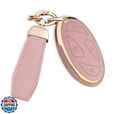 QBUC for Hyundai Key Fob Cover with Key Chain, Upper Leather  Soft TPU Car K