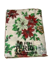 NOS VTG Sultan’s Linens No-Iron Terry Christmas Tablecloth Poinsettia 52x70 USA