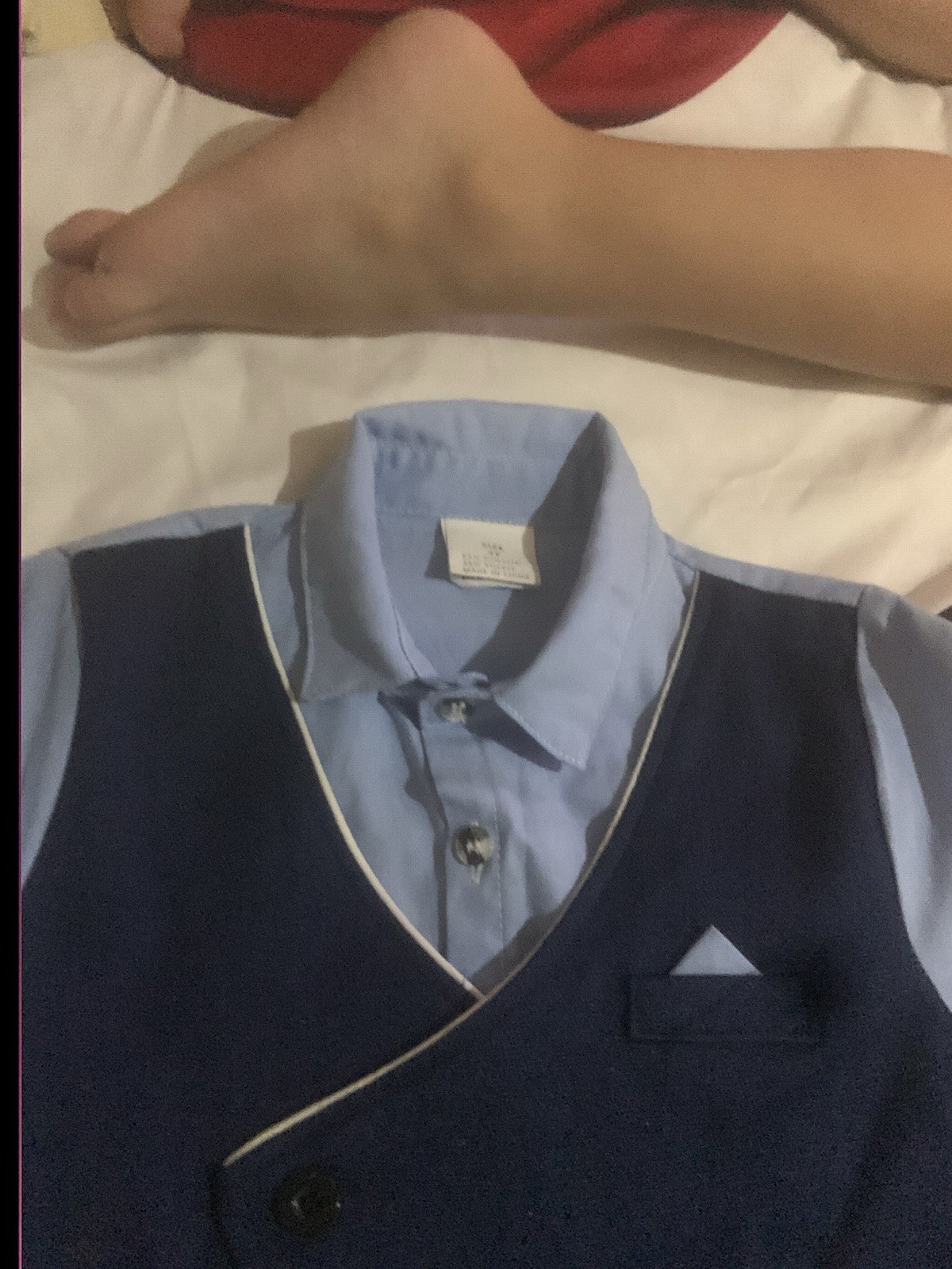 Set bimbo 3 anni 3 pezzi blu: camicia manica corta, gilet e pantaloncini cotone