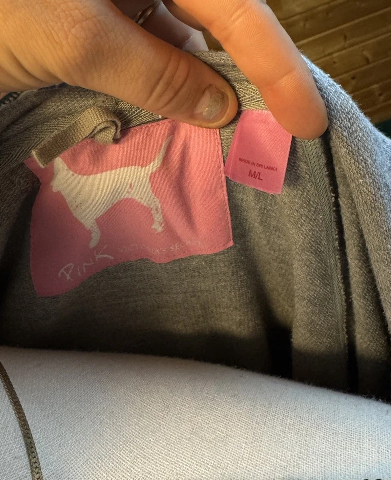 Victoria’s Secret ROSA Gris Bata con Capucha M/L Cinturón Logo en la Espalda Vestido de Salón Y2K Foto 4 de 4