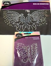 2 Rhinestone Butterflies Iron On Transfers by Next Style New Sealed Vintage Rare