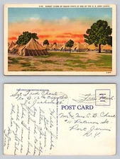 Sunset at Army Camp Postcard Tents Vintage Military Scene C-95 E-4596