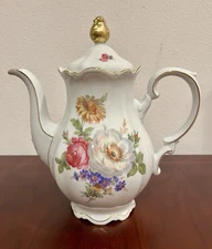 Vtg Mitterteich Meissen Floral Bavarian Coffee Pot Porcelain Germany Gold Trim