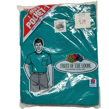 FOTL Crew Neck Pocket T Shirt L Vintage Preshrunk Cotton Made In USA Green 1987