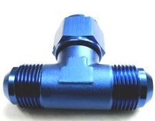 12 an Tee fitting with Female swivel on side Show Polished Blue Anodized Alum
