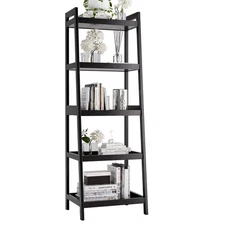 Bookshelf, 5 Tier Ladder Bookcase with Bamboo Frame, Freestanding Tall Narrow...