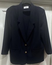 Vintage Alfred Dunner Blazer Womens 14 Navy Blue Gold Buttons Made USA Shoulder