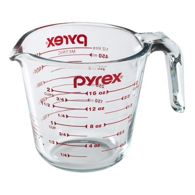 #ad Measuring Cup Glass 2 Cup Measuring Cup with Red Graphics Pyrex $16.00