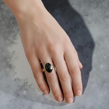Oval Cut Black Onyx Wedding Ring, 14k Solid Gold Engagement Women Bezel Ring