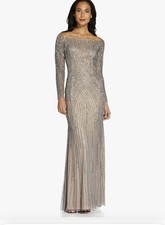 Adrianna Papell Womens Beaded Off Shoulder Gown Size 4