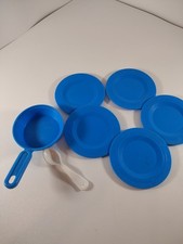 Vintage Fisher Price Fun with Food Play 5 Blue Plates Pan spoon