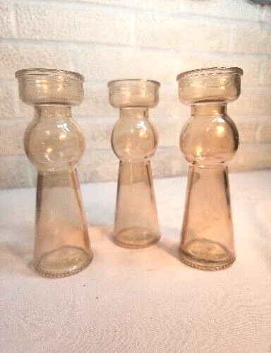 Glass Pillar Tealight Candle Holders, Set Of 3,Amber- Saltoro Sherpi