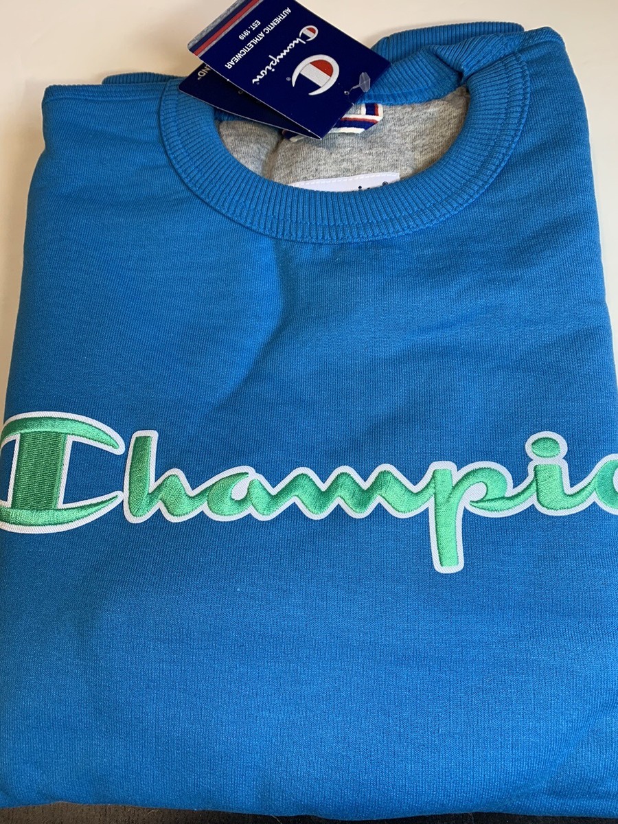 Champion Mens Powerblend Crewneck Sweatshirt, Script Logo size